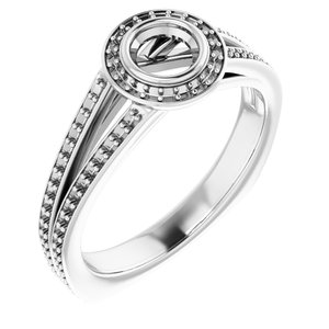 14K White Gold 4.4 mm Round Bezel-Set Halo-Style Engagement Ring Mounting